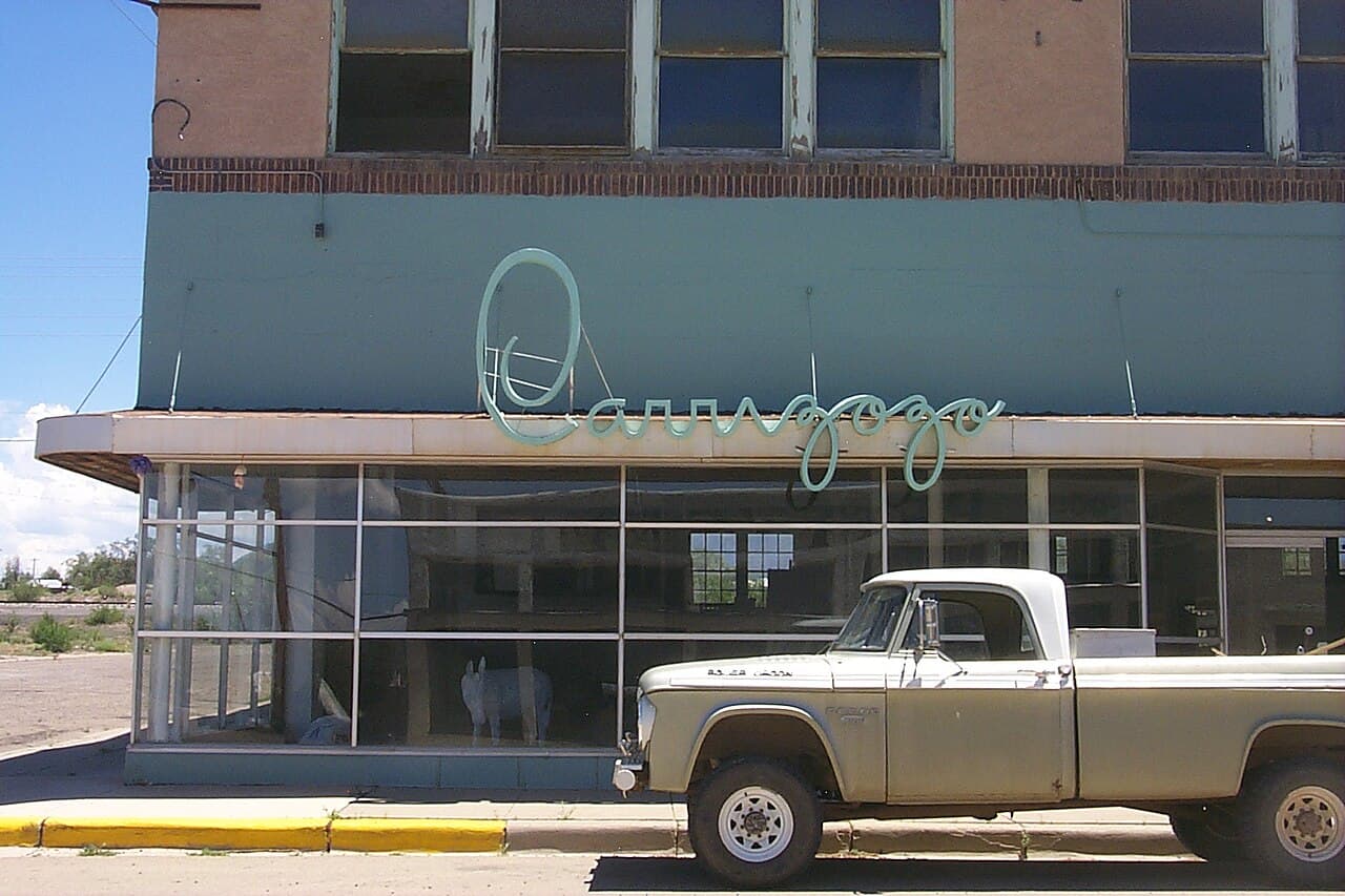 Historic buildings along the main street of Carrizozo, New Mexico.