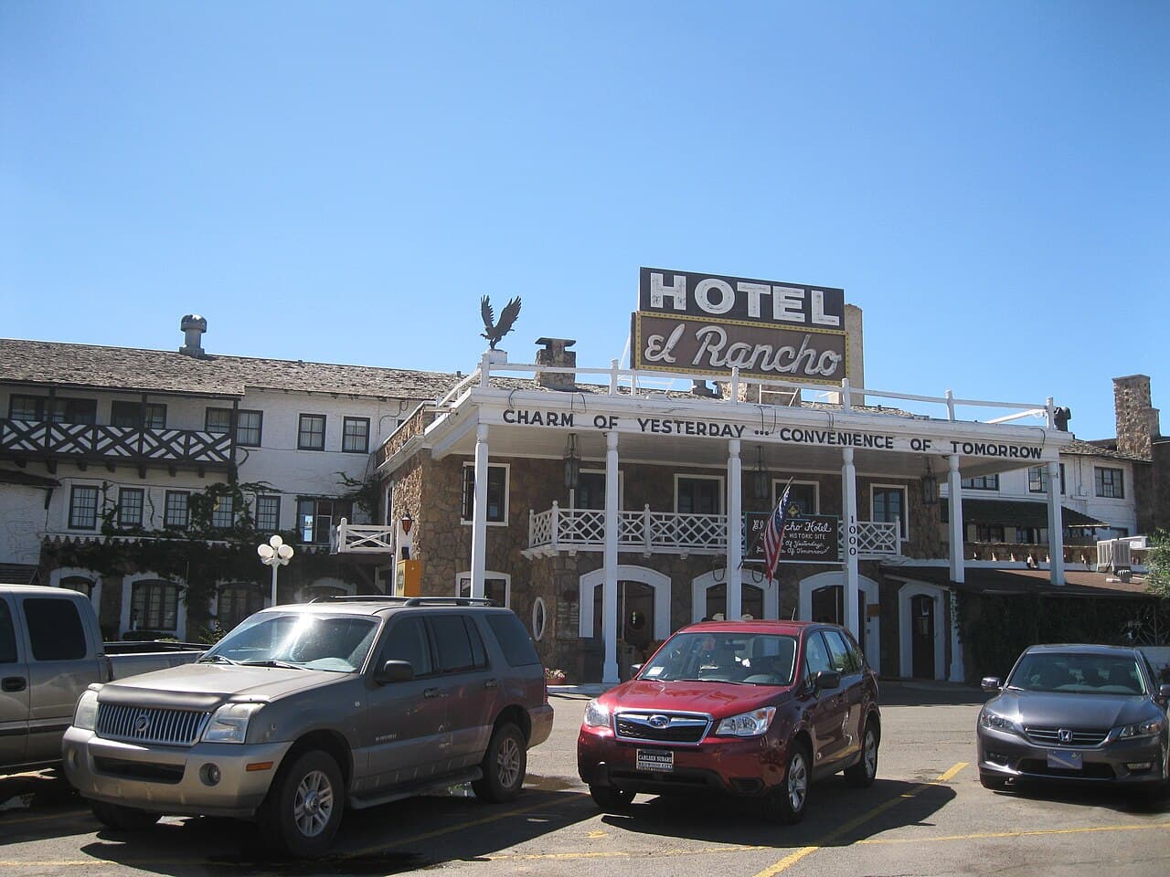 The El Rancho Hotel facade on Route 66 in Gallup.