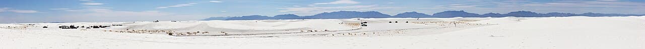 White gypsum dunes stretching to the mountains at White Sands.