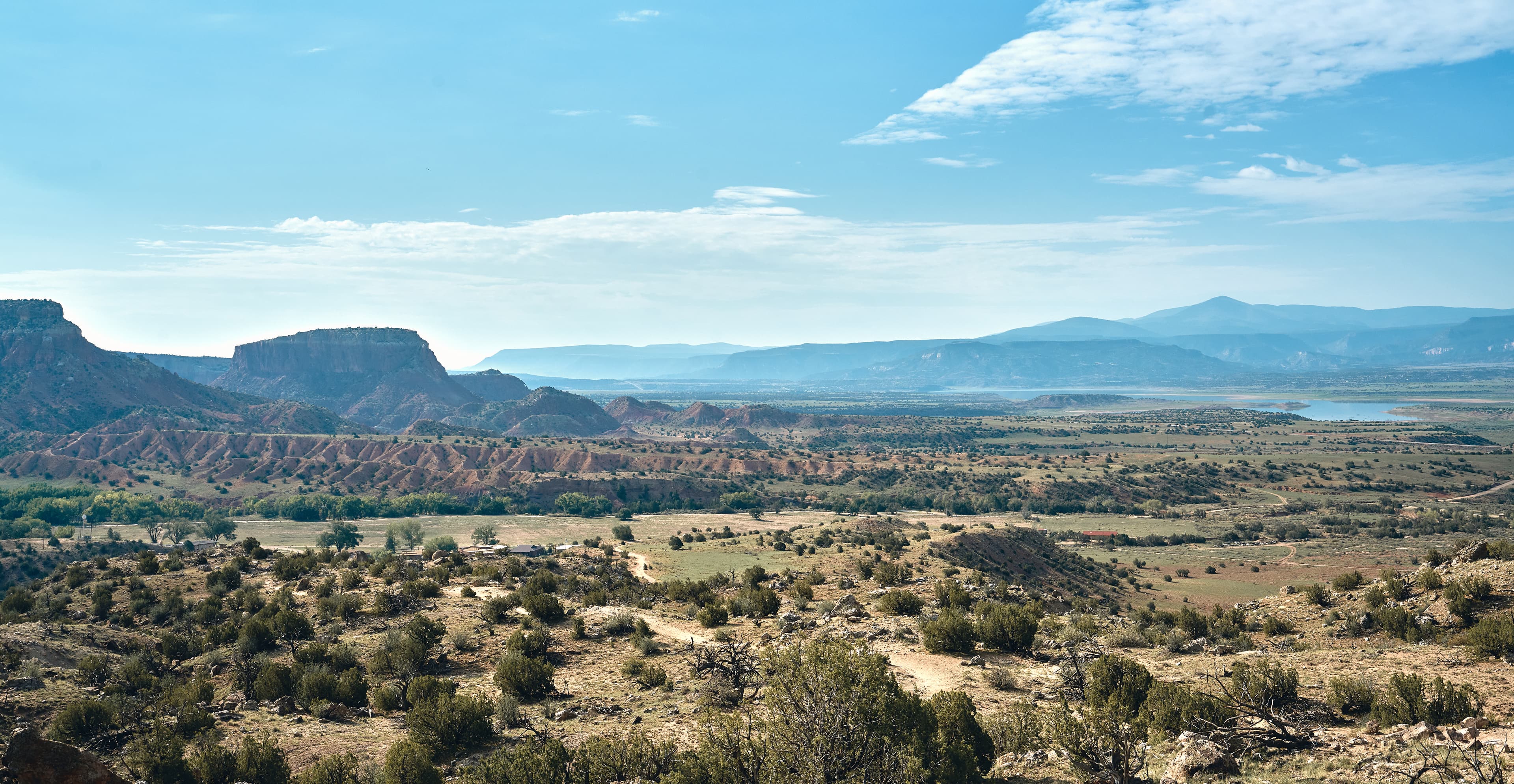 Landscape of Abiquiu, New Mexico, showing the terrain made famous by Georgia O'Keeffe