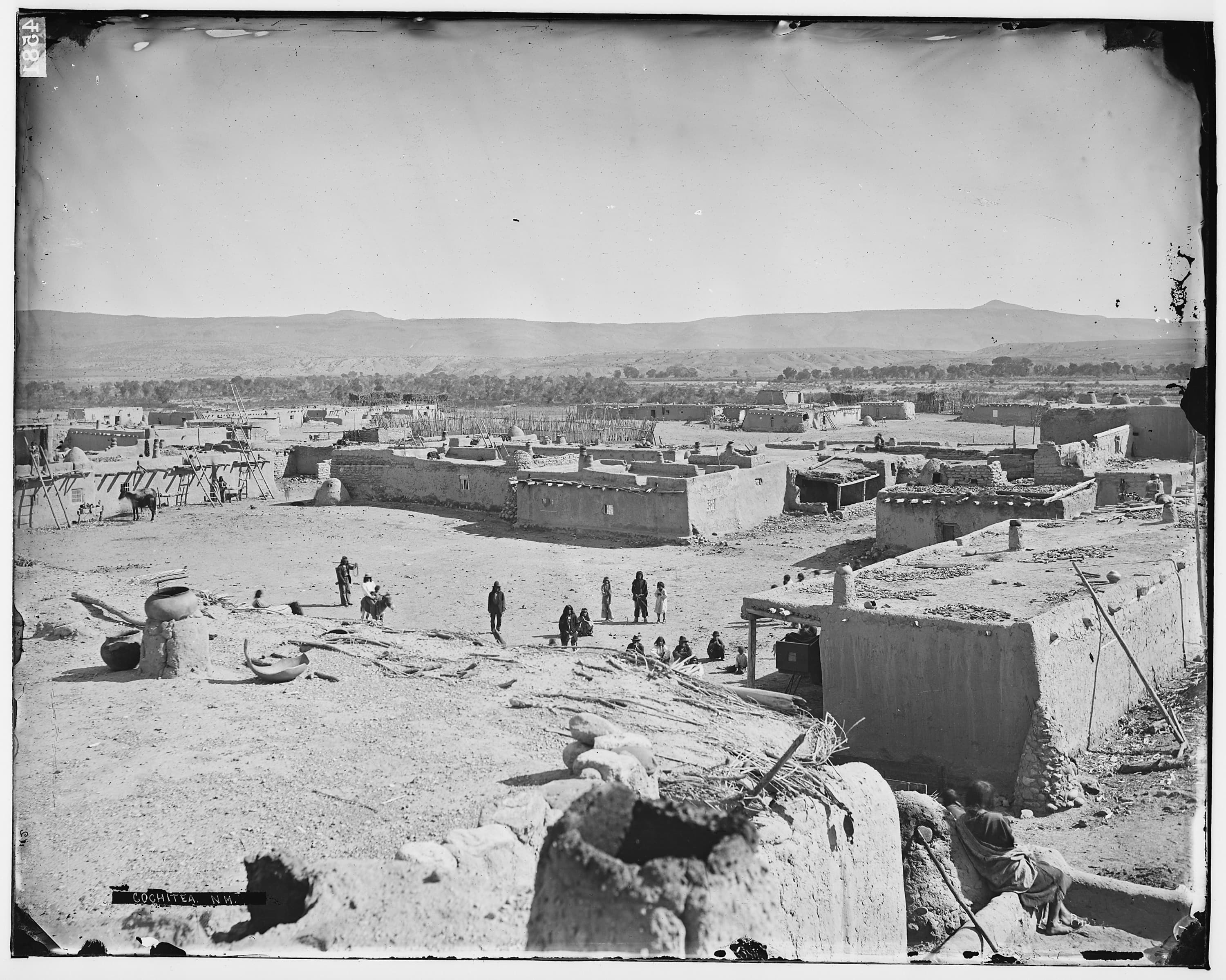 Historic photograph of the adobe pueblo at Cochiti, New Mexico