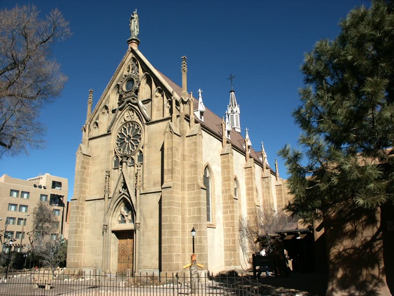 Exterior of Loretto Chapel in Santa Fe, New Mexico