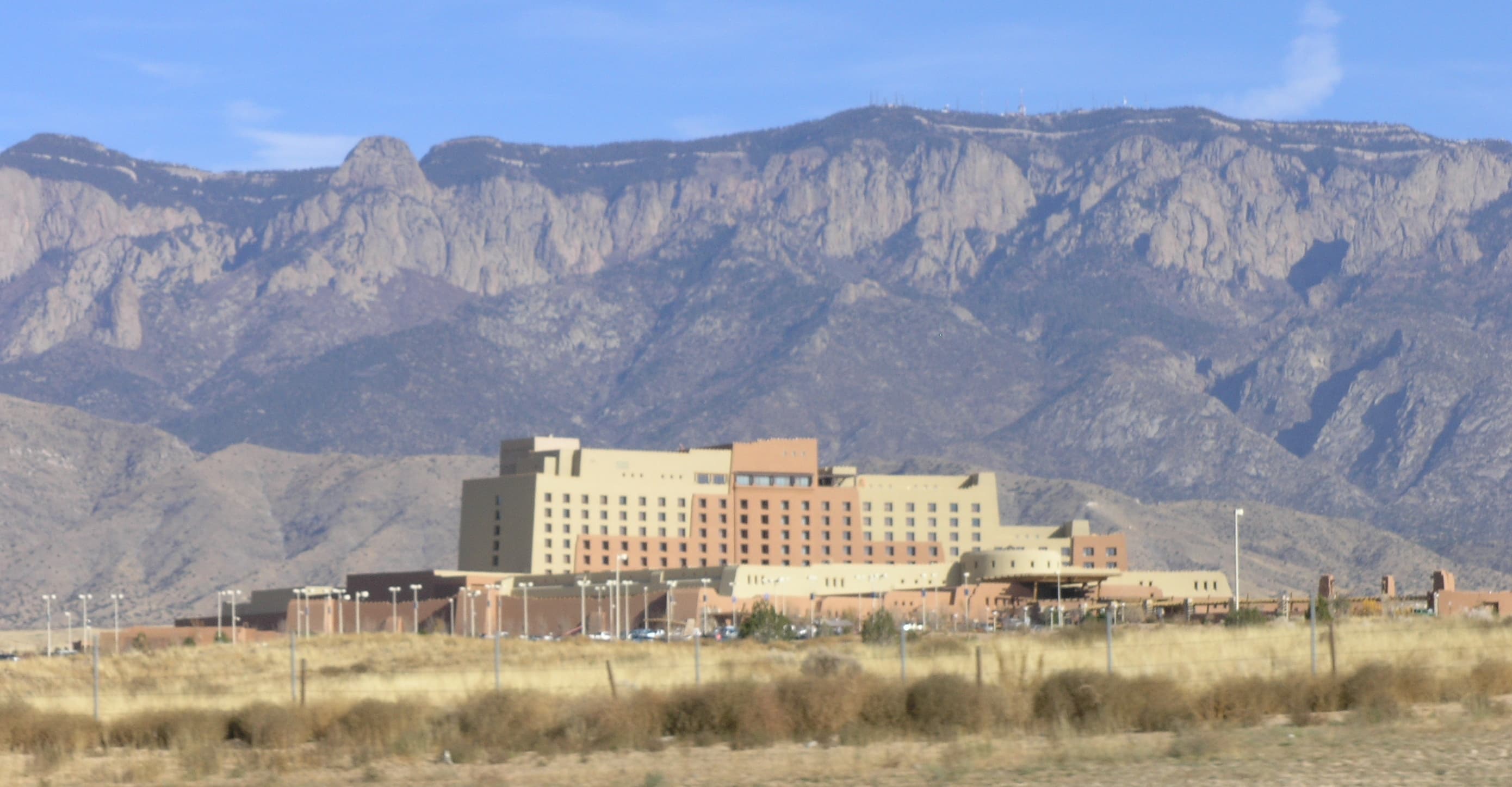 Sandia Resort and Casino exterior with the Sandia Mountains in the background, Albuquerque area