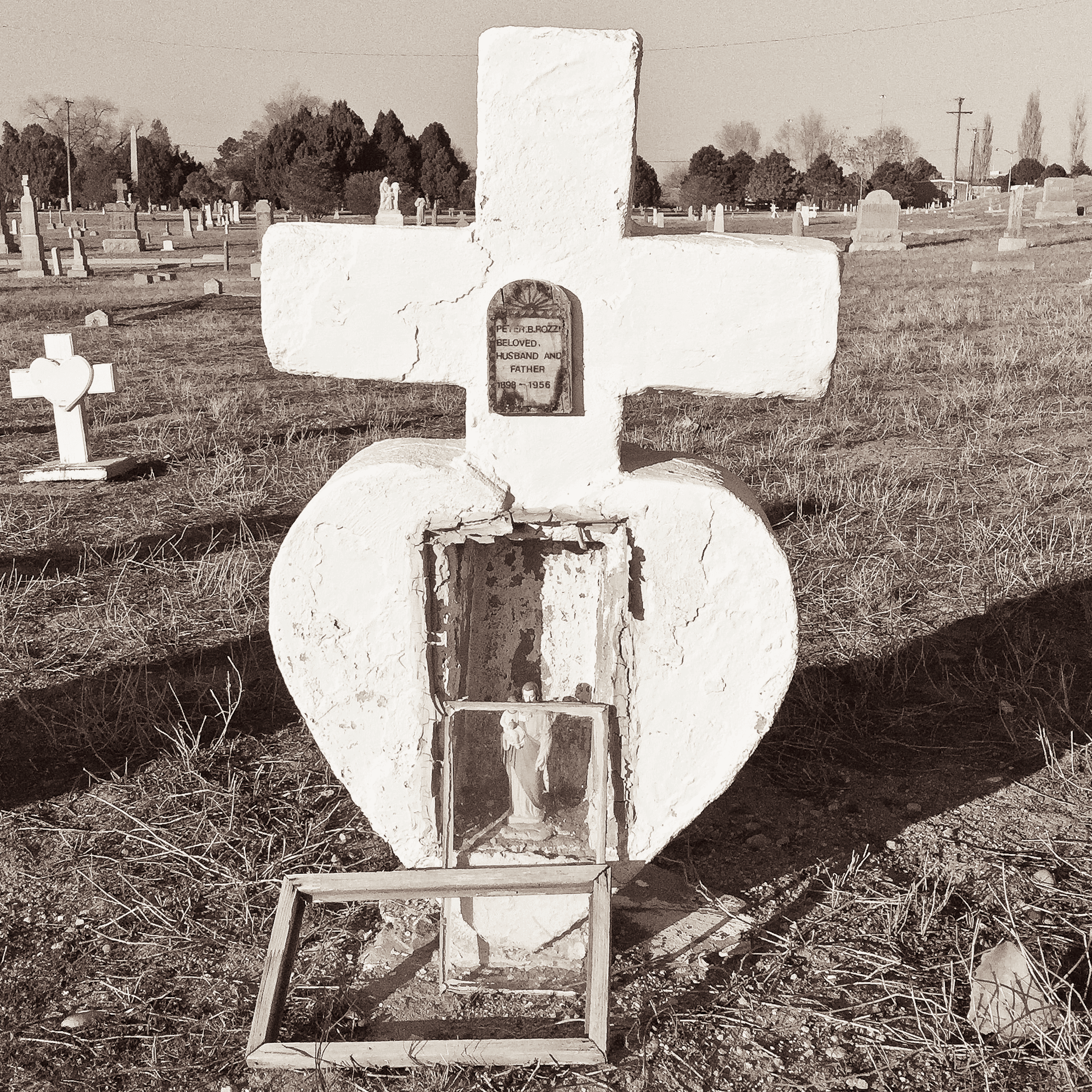 Rows of headstones at Mount Calvary Cemetery in Albuquerque's North Valley.
