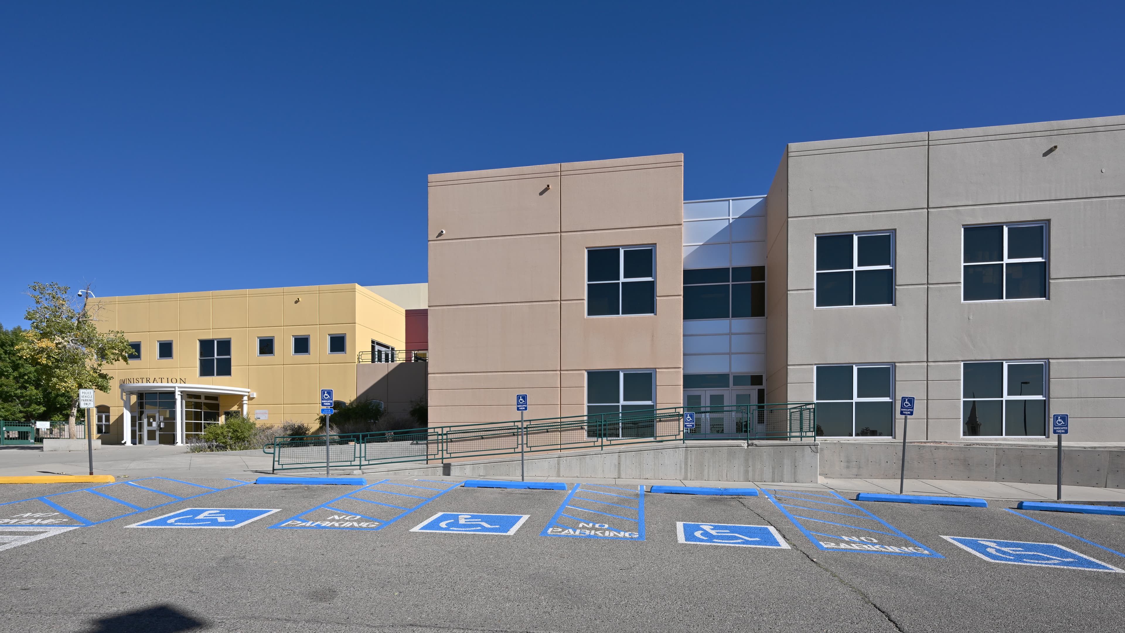Rio Rancho High School building entrance in Rio Rancho, New Mexico