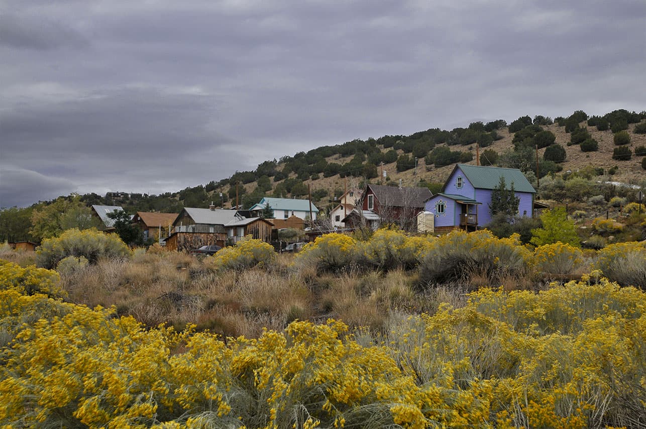 Houses in Madrid, New Mexico, a former coal mining town turned art colony in the Ortiz Mountains