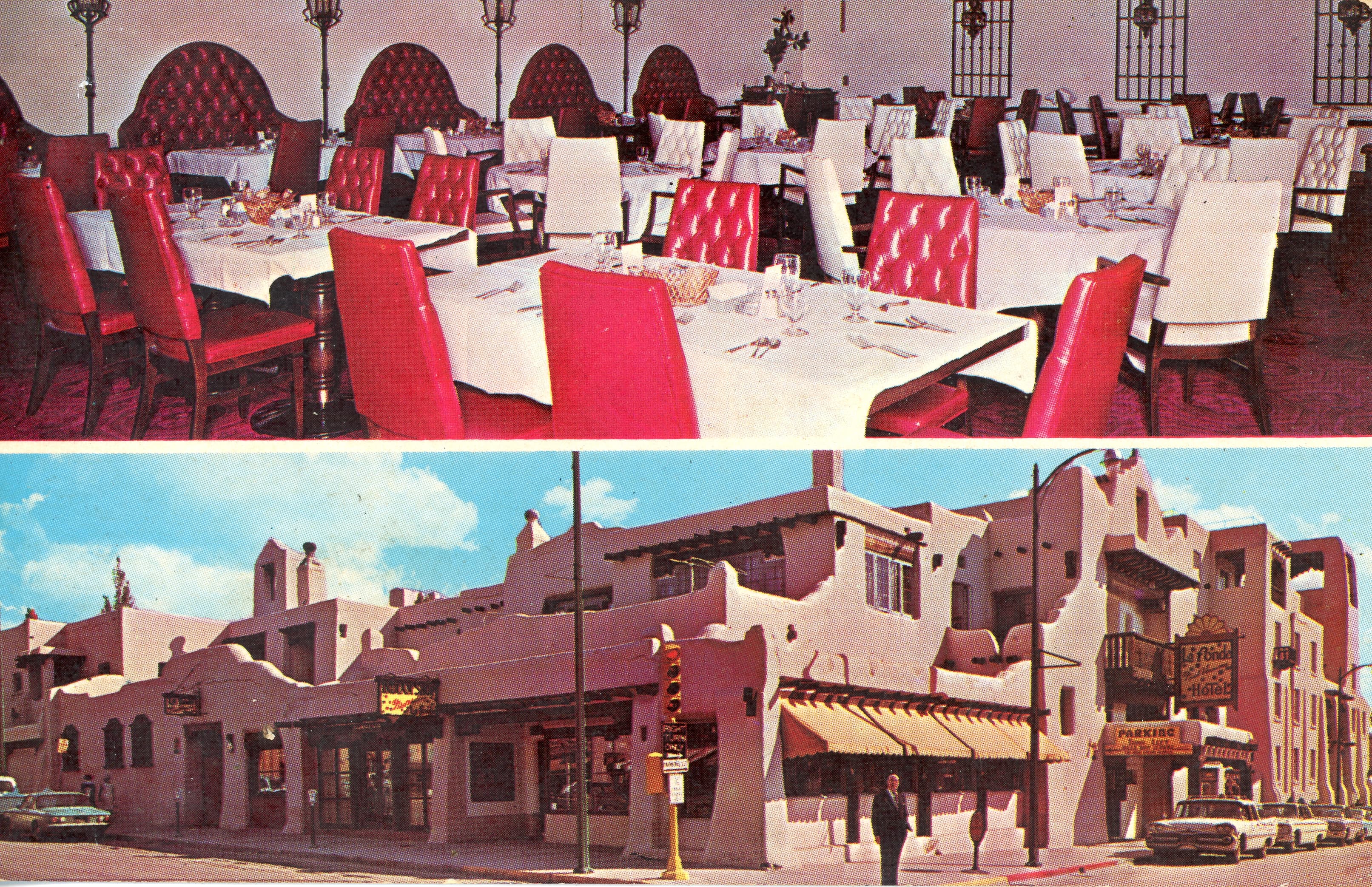La Fonda on the Plaza hotel in Santa Fe, New Mexico, vintage postcard view