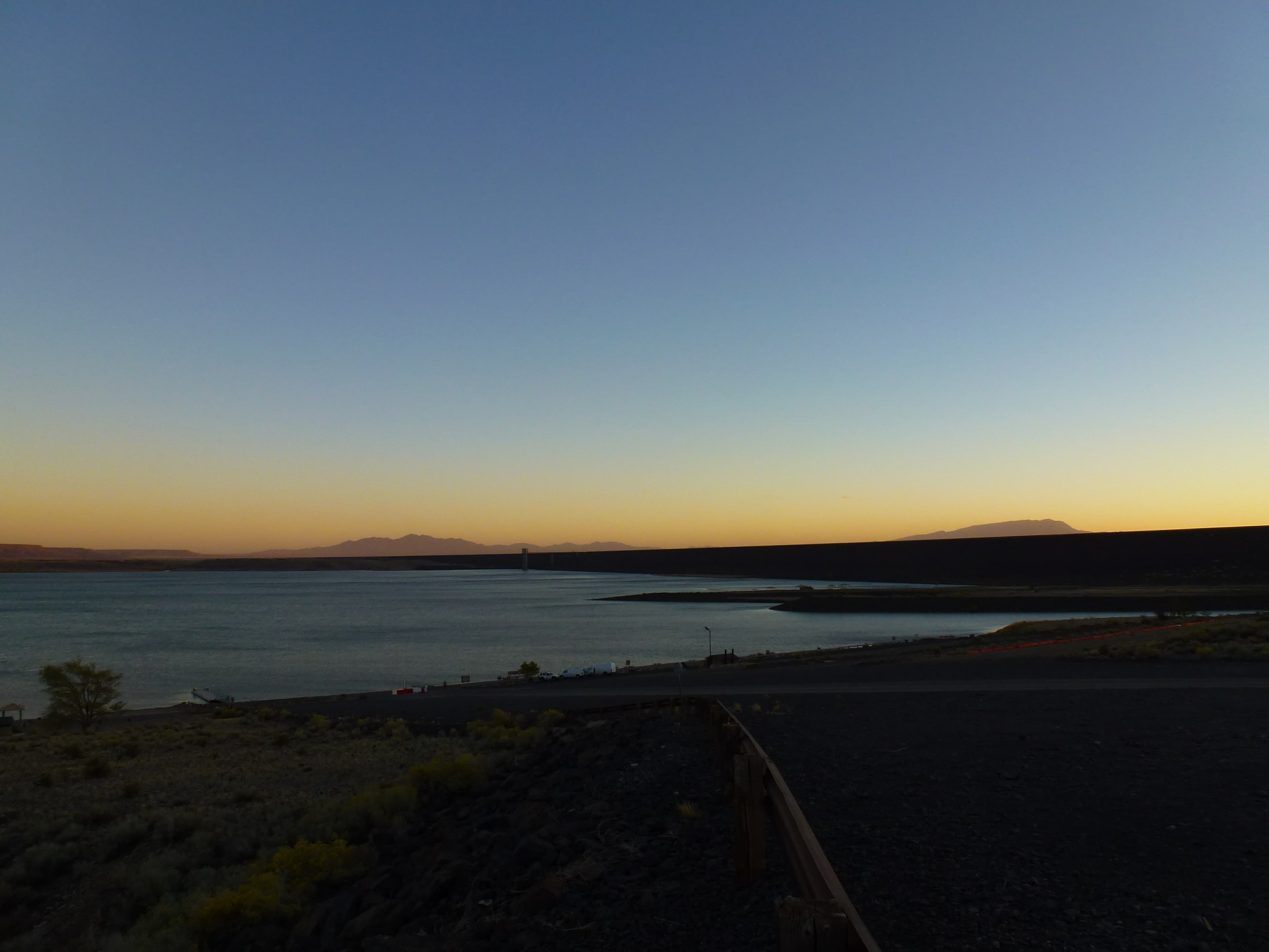 Cochiti Lake with the Sandia and Manzano Mountains on the horizon, New Mexico