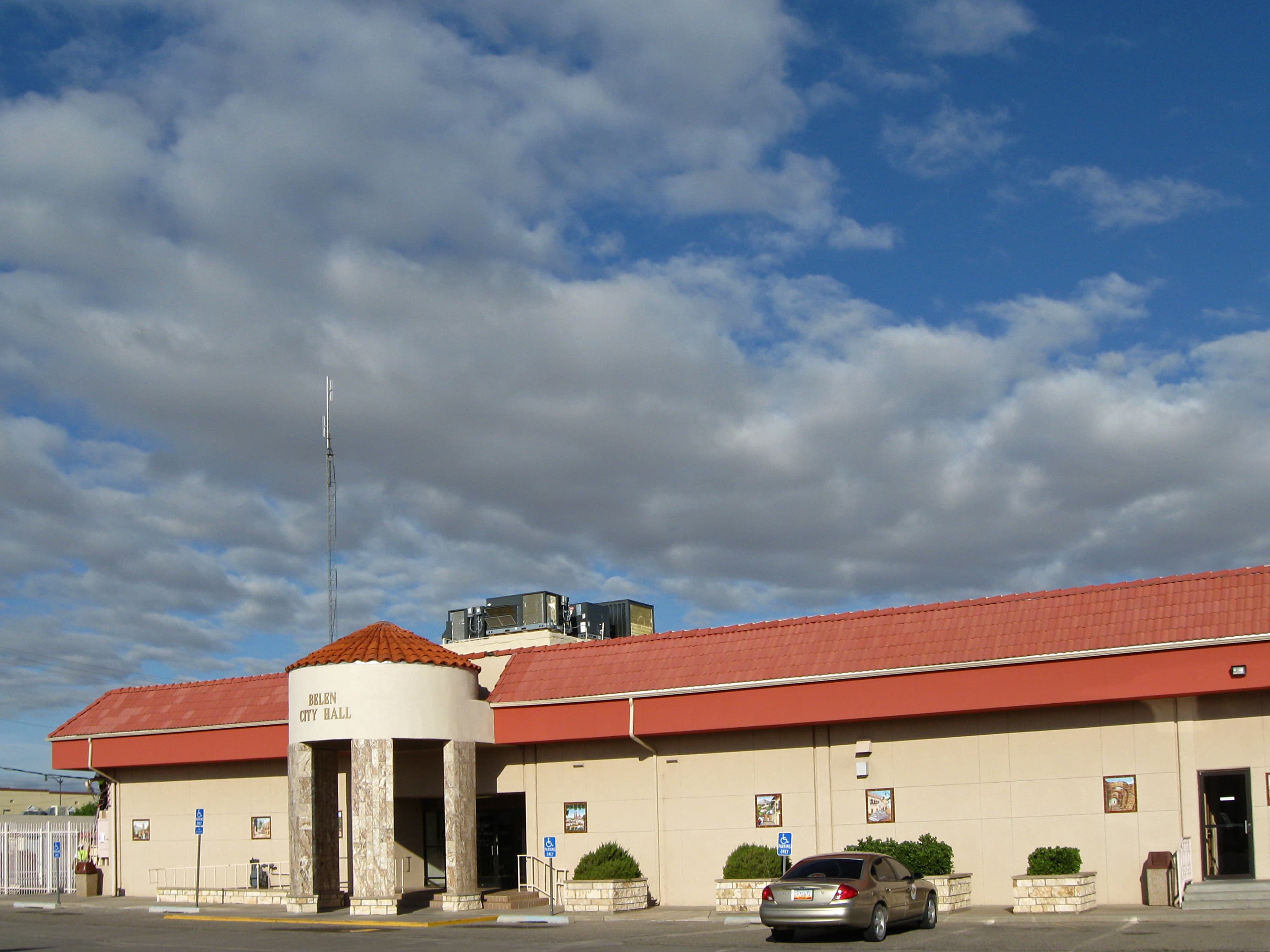 Belen City Hall, a 1937 Pueblo Revival building at 100 S. Main Street in Belen, New Mexico